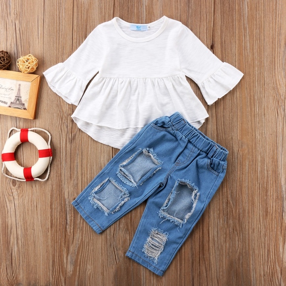Other - Girls Top Ripped Denim Pants Jeans Outfit